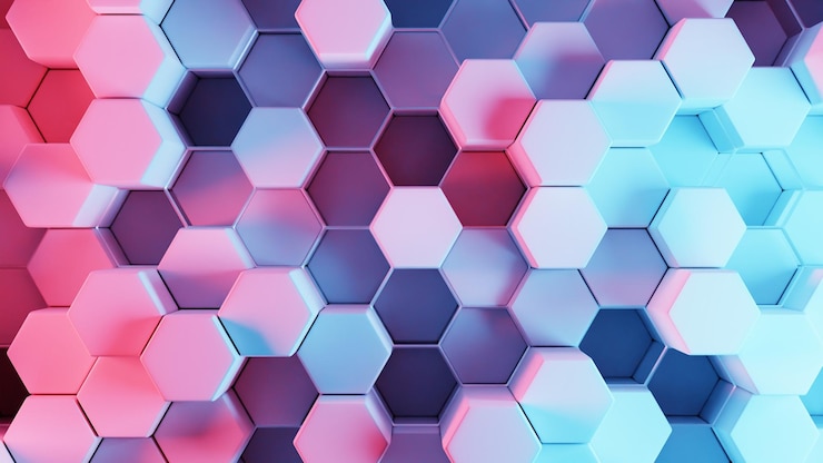 Foto patrón hexagonal 3d colorido con tonos gradientes