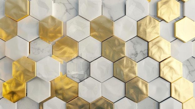 Patrón hexagonal dorado y blanco