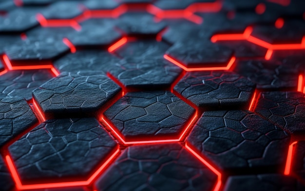 Patrón hexagonal con luces de neón rojas