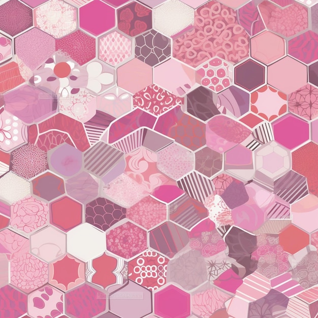 Un patrón hexagonal rosa y blanco con la palabra hexágonos.