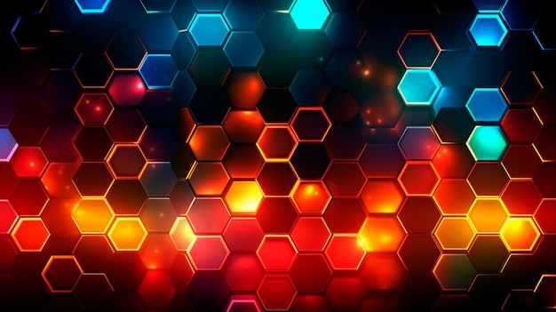 Patrón de hexágono de fondo abstracto con luces brillantes IA generativa