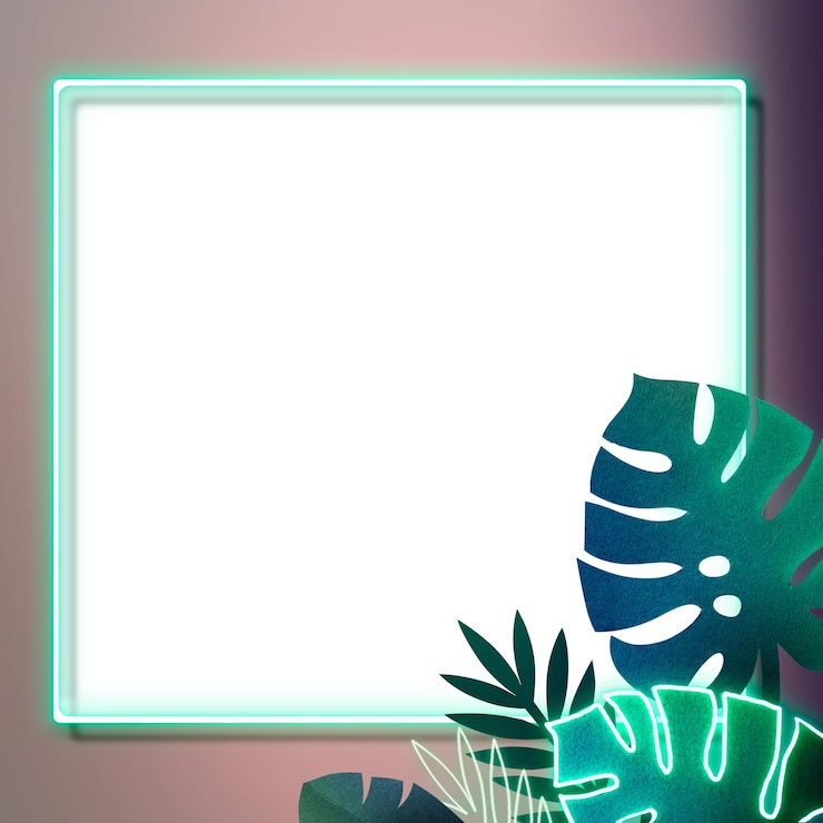 Foto patrón de hoja de monstruo de neón en un elemento de diseño de marco oscuro