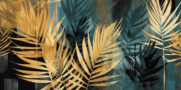 Un patrón de hojas verdes y doradas con la palabra palma en él.