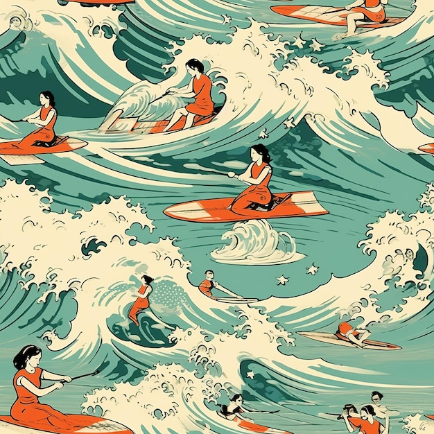 patrón de ilustración de surfista hawaiano