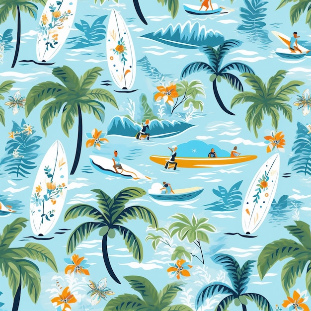 patrón de ilustración de surfista hawaiano