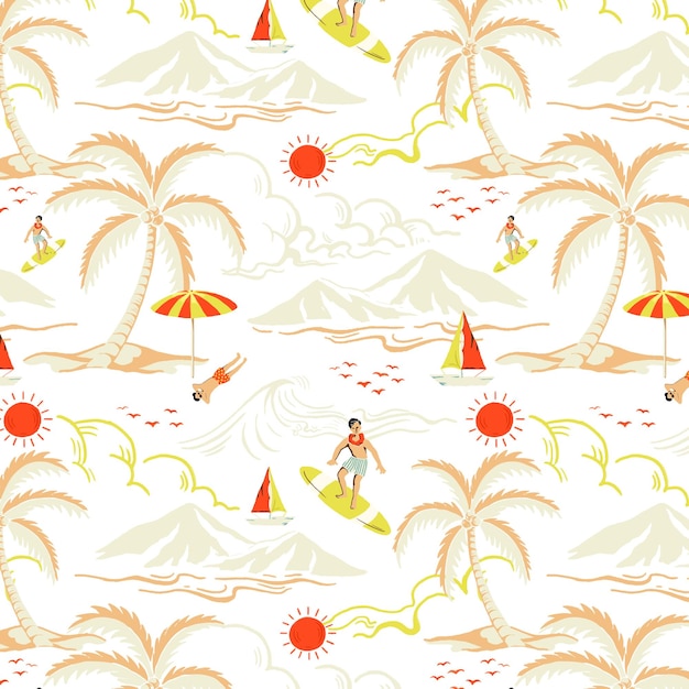 Patrón de ilustración de vacaciones de verano en la playa de fondo transparente