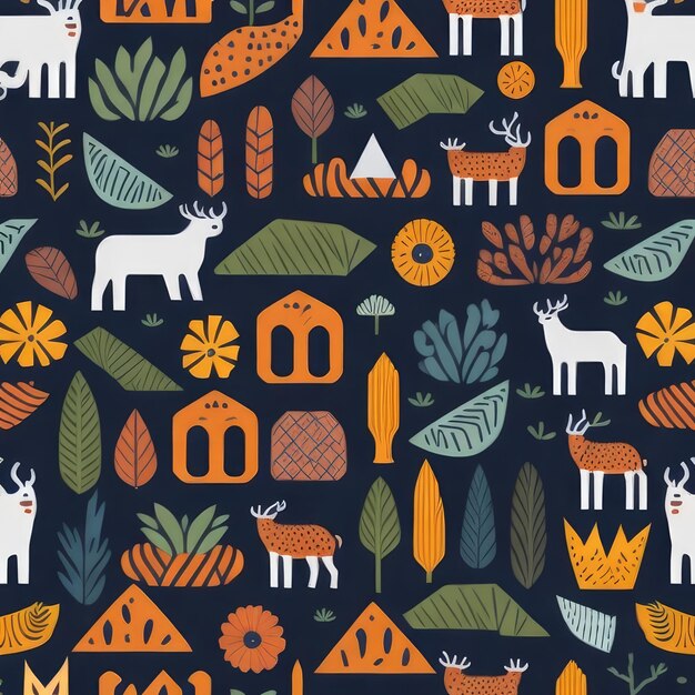 Un patrón impecable con ciervos y árboles.