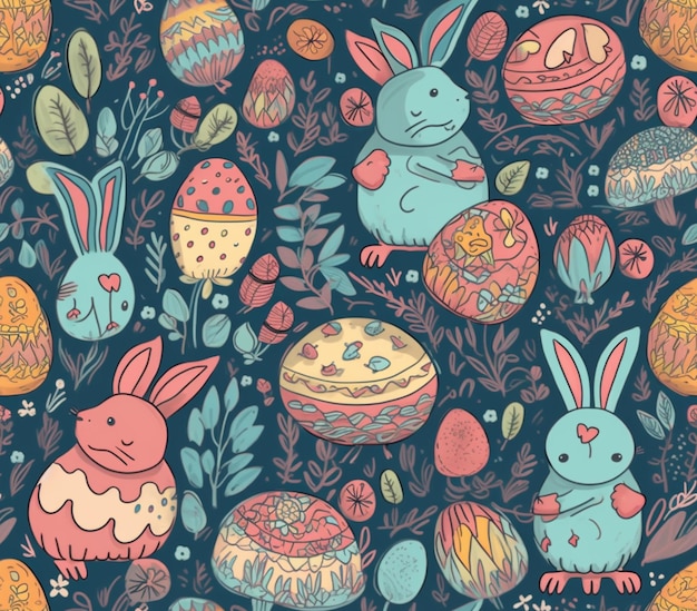 Un patrón impecable con conejitos y huevos.