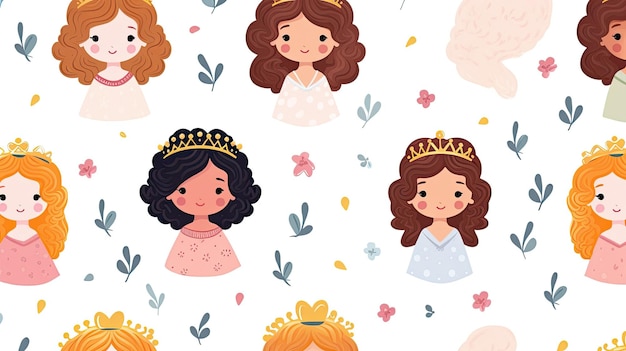 Un patrón impecable de coronas de princesas con las palabras princesas.