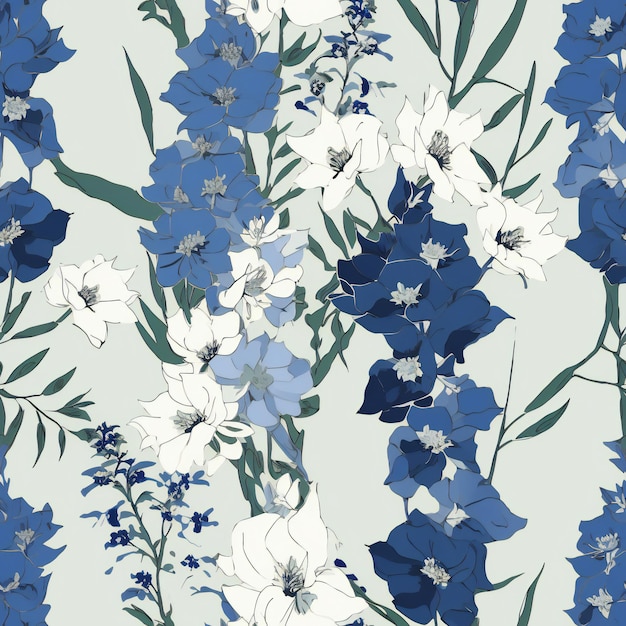Un patrón impecable con flores azules y blancas.