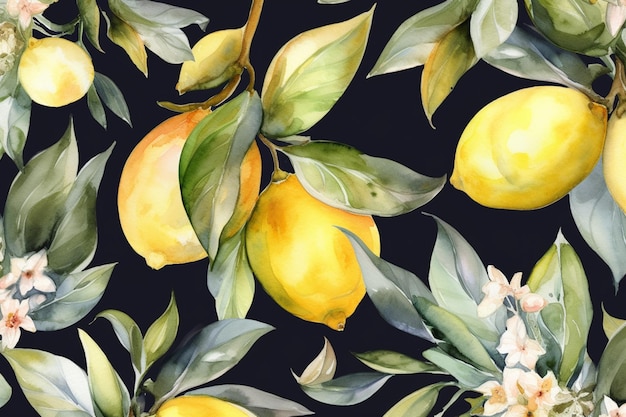 Un patrón impecable con limones y flores.