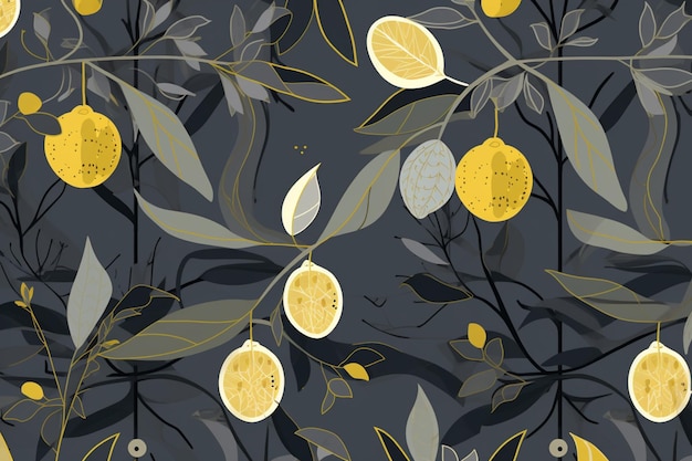 Un patrón impecable con limones sobre un fondo oscuro.