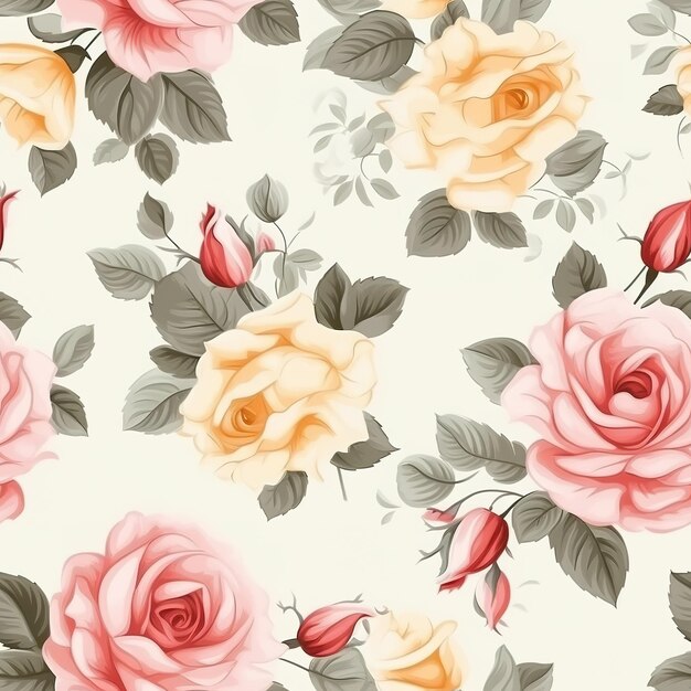 Un patrón impecable de rosas con hojas y flores.
