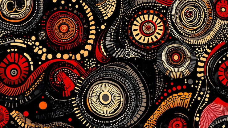 Patrón inspirado en el arte aborigen con líneas de puntos y motivos tradicionales dibujados a mano que representan sitios sagrados creativo Imágenes nítidas de alta calidad Ilustración gráfica