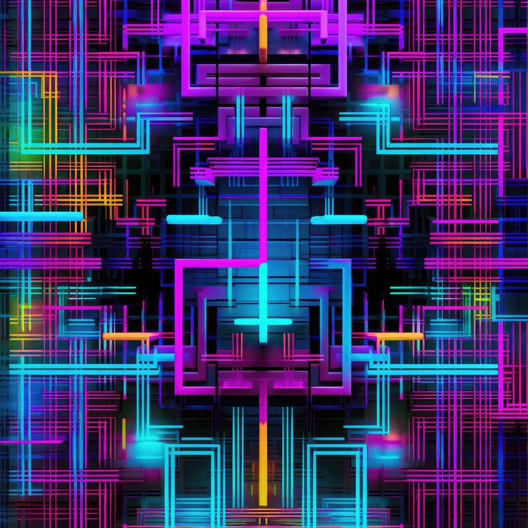 Foto patrón inspirado en techno digital y vibrante de rejilla de neón