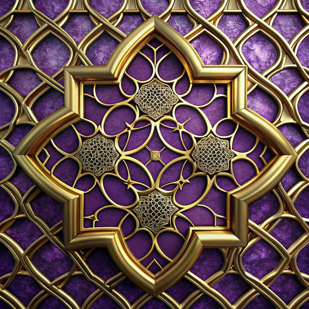 Patrón islámico de fondo dorado púrpura negro