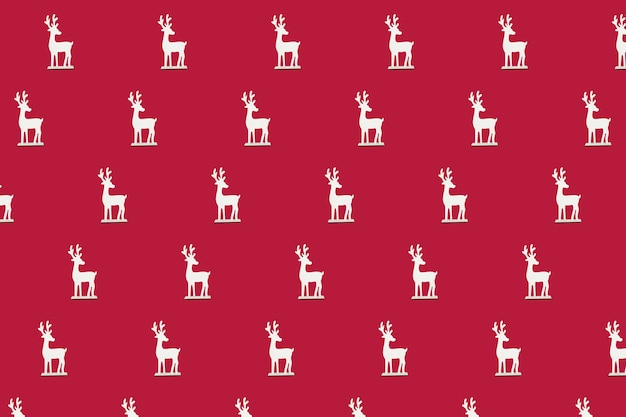 Patrón isométrico de Navidad, fondo, banner. Composición mínima de reno de Navidad blanco sobre fondo rojo. Vista superior. Concepto de vacaciones de año nuevo. Regalos de Navidad, felicitaciones