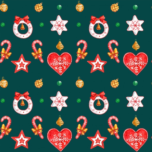 sin patrón de juguetes de Navidad pintados con acuarela