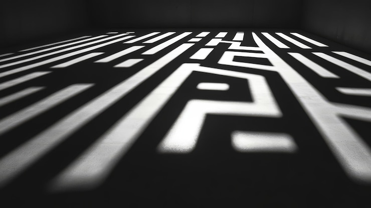 Foto patrón de laberinto abstracto de luz y sombra en el suelo