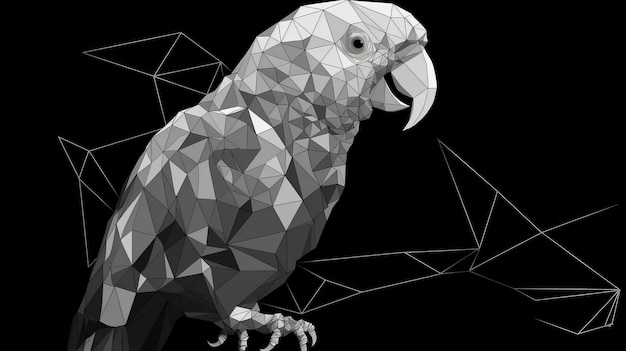 Patrón de loro en blanco y negro ilustración de estilo poligonal AI generativo