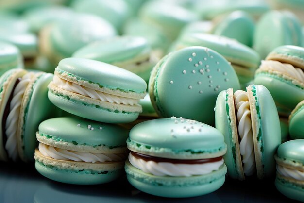 Patrón de macarrones de menta en primer plano