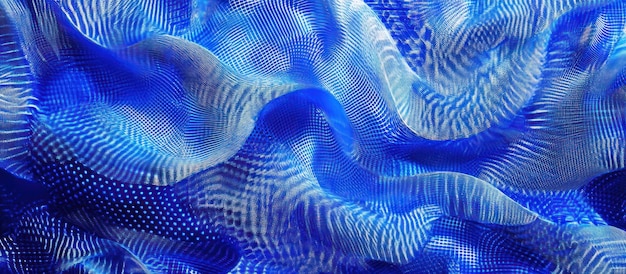 Patrón de malla ondulada azul y blanca abstracto con texturas translúcidas y profundidad de campo
