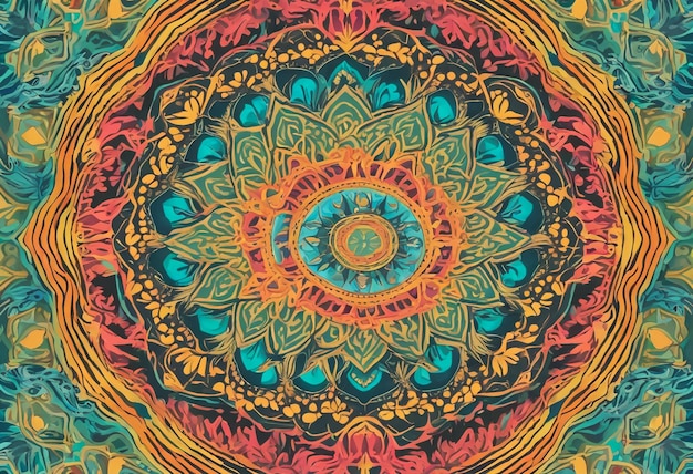 Un patrón de mandala con formas simétricas y colores brillantes