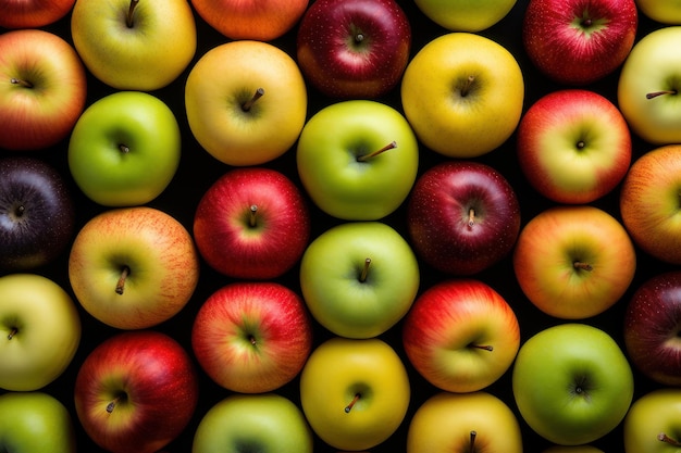 Patrón de manzana vibrante Colorido conjunto de manzanas IA generativa