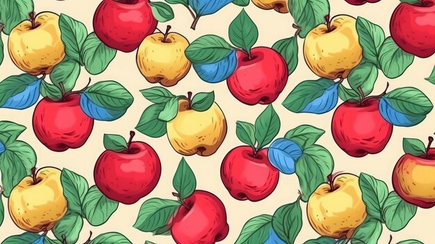 Patrón con manzanas de colores sobre un fondo claro generado por IA