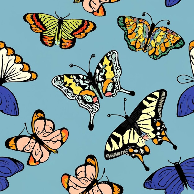 Patrón con mariposas dibujado a mano por AI_Generado