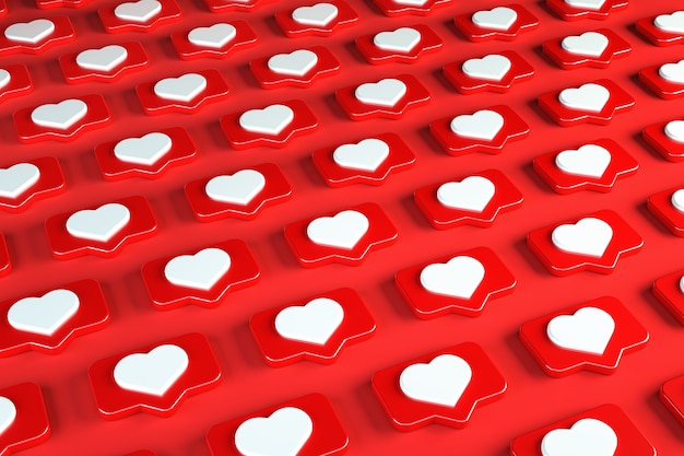 Foto patrón de mensaje de redes sociales y el icono de notificación en un pin rojo con un corazón. ilustración 3d