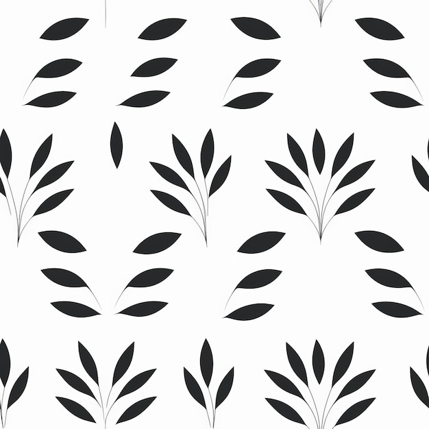 Patrón minimalista de hoja negra sobre un fondo blanco