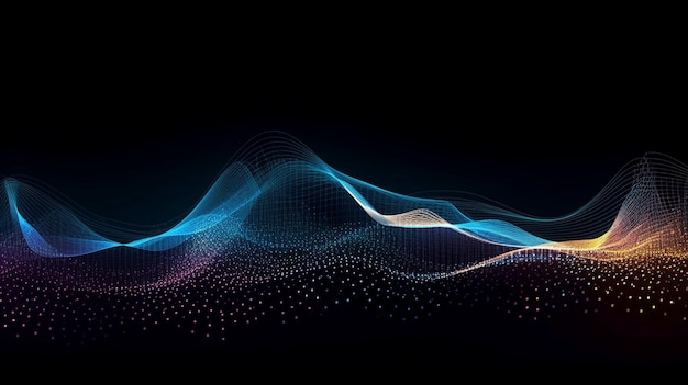 Patrón de movimiento de onda abstracto en papel tapiz de fondo azul oscuro para tecnología digital AI Generado