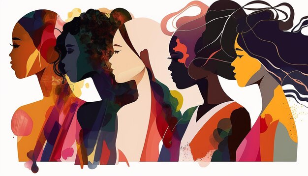 Patrón mujeres diferentes nacionalidades ilustración, Día Internacional de la Mujer, Generativo ai