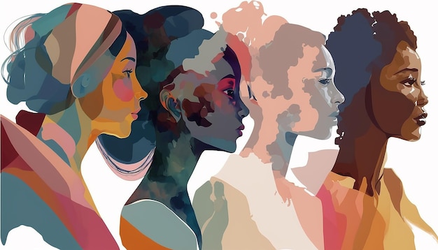 Patrón mujeres diferentes nacionalidades ilustración, Día Internacional de la Mujer, Generativo ai