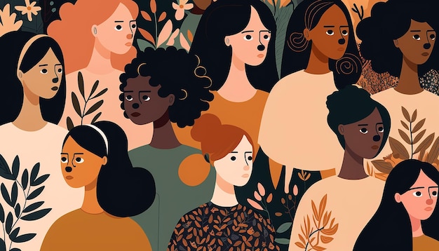 Patrón mujeres diferentes nacionalidades ilustración, Día Internacional de la Mujer, Generativo ai