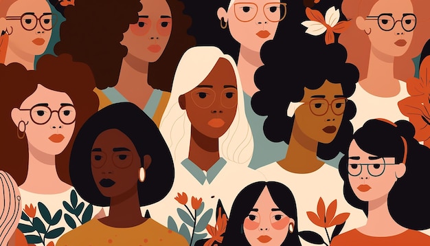 Patrón mujeres diferentes nacionalidades ilustración, Día Internacional de la Mujer, Generativo ai