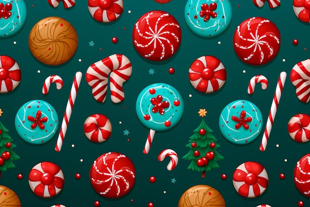 Patrón de Navidad de Año Nuevo de piruletas y dulces Fondo de pantalla AI generado