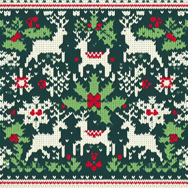 Foto patrón de navidad de punto con renos de fondo sin costura