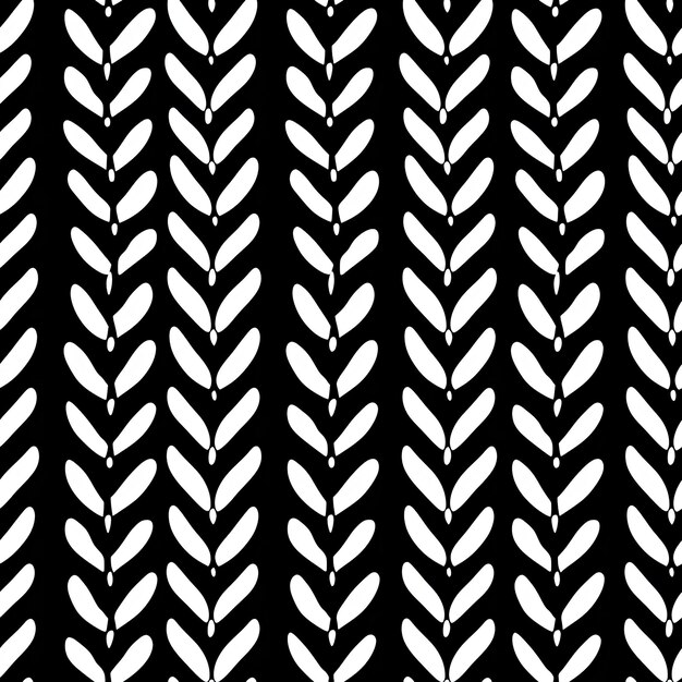 un patrón negro y blanco con hojas y un pájaro en un fondo negro