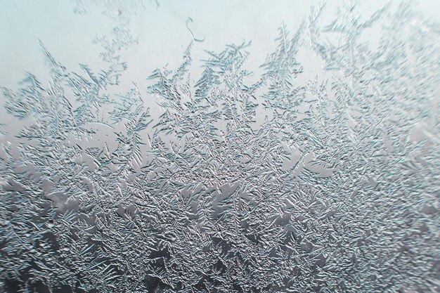 Foto patrón de nieve en el cristal de las heladas