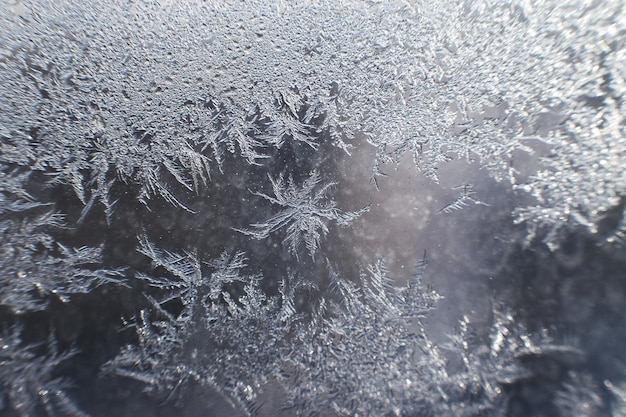 Patrón de nieve en el cristal de las heladas.