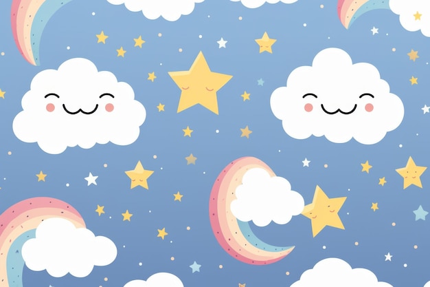 Foto patrón de nubes con estrellas estilo infantil