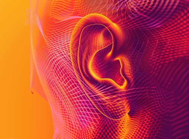 Patrón de onda abstracto Fondo con la oreja del hombre en la paleta de colores naranja