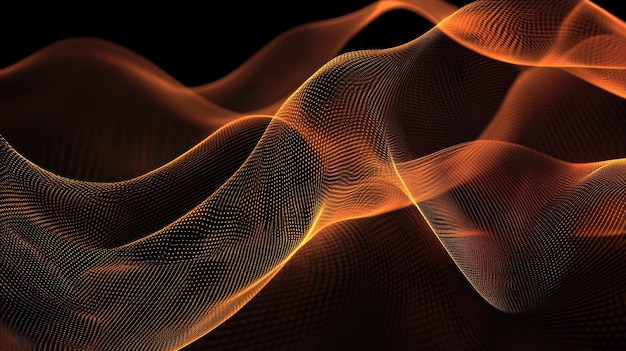 Patrón de onda brillante naranja abstracto sobre un fondo negro