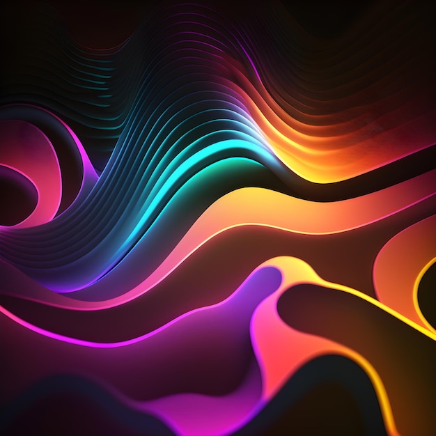 El patrón de onda colorido se ilumina sobre un fondo negro arte generado por ai