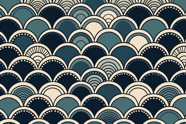 Un patrón de ondas azul y blanco que está impreso en un estilo retro.