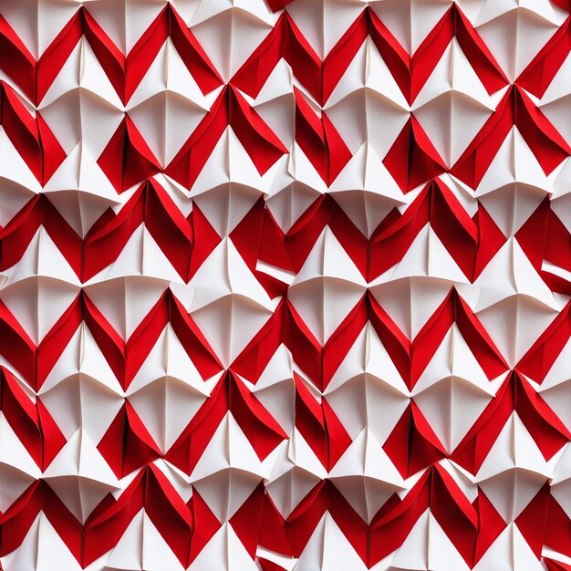 Patrón de origami de papel rojo y blanco brillante sin costuras