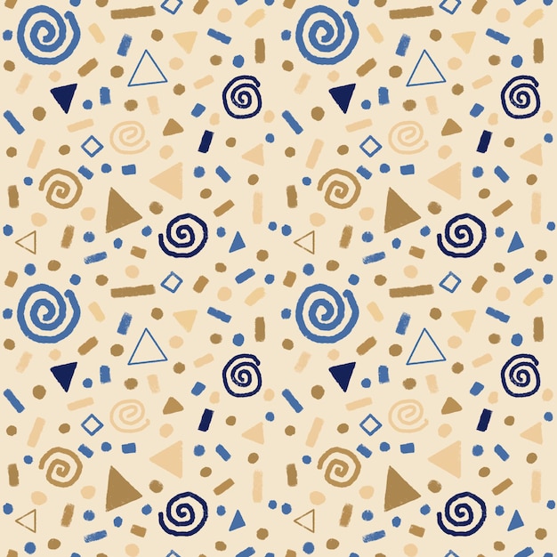 Patrón con oro y azul, giros sin dibujos, estrellas, elementos geométricos, fondo navideño.