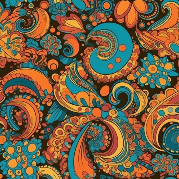 un patrón de paisley colorido con muchos colores y tamaños diferentes